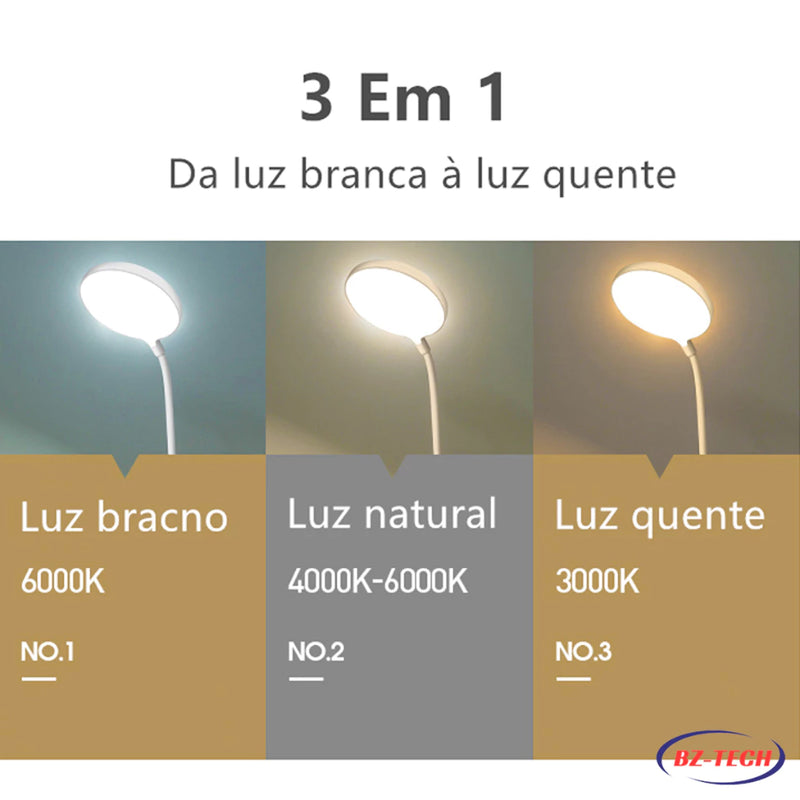 Luminária Abajur de Mesa LED Luz Recarregável Touch Haste Flexível Lâmpada De Estudo Sem Fio XZTD05