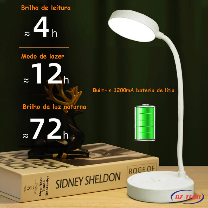 Luminária Abajur de Mesa LED Luz Recarregável Touch Haste Flexível Lâmpada De Estudo Sem Fio XZTD05