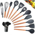 KIT de Utensílios Para Cozinha em Silicone e Bambu 12 Peças