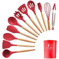 KIT de Utensílios Para Cozinha em Silicone e Bambu 12 Peças